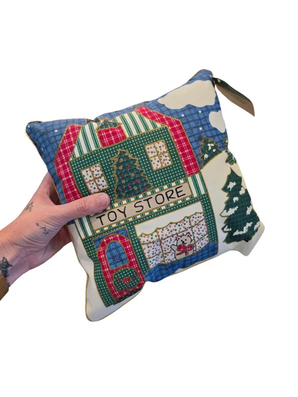Vintage 1996 Village Collection Christmas Pillow Toy Store Quilted NEW